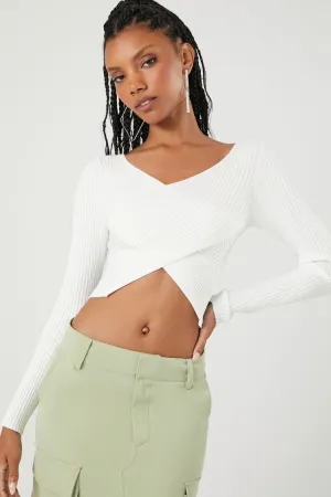 Forever 21 Haut court croisé en maille pour femmes Blanc Forever 21