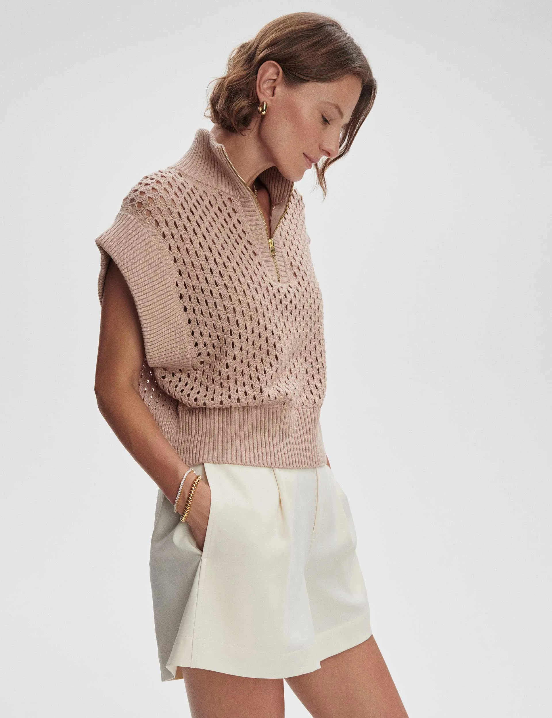 Gaines Demi-Zip Tricot - Taupe Clair