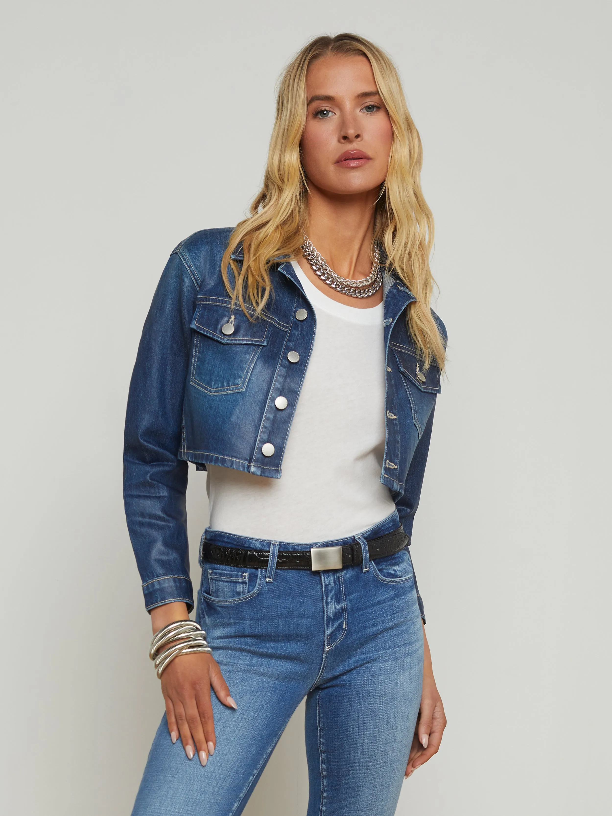 Veste en jean coupée et cirée Genevie