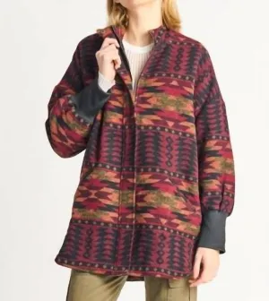 Veste imprimée Geo Zip avant en Afghan Burgundy Geo