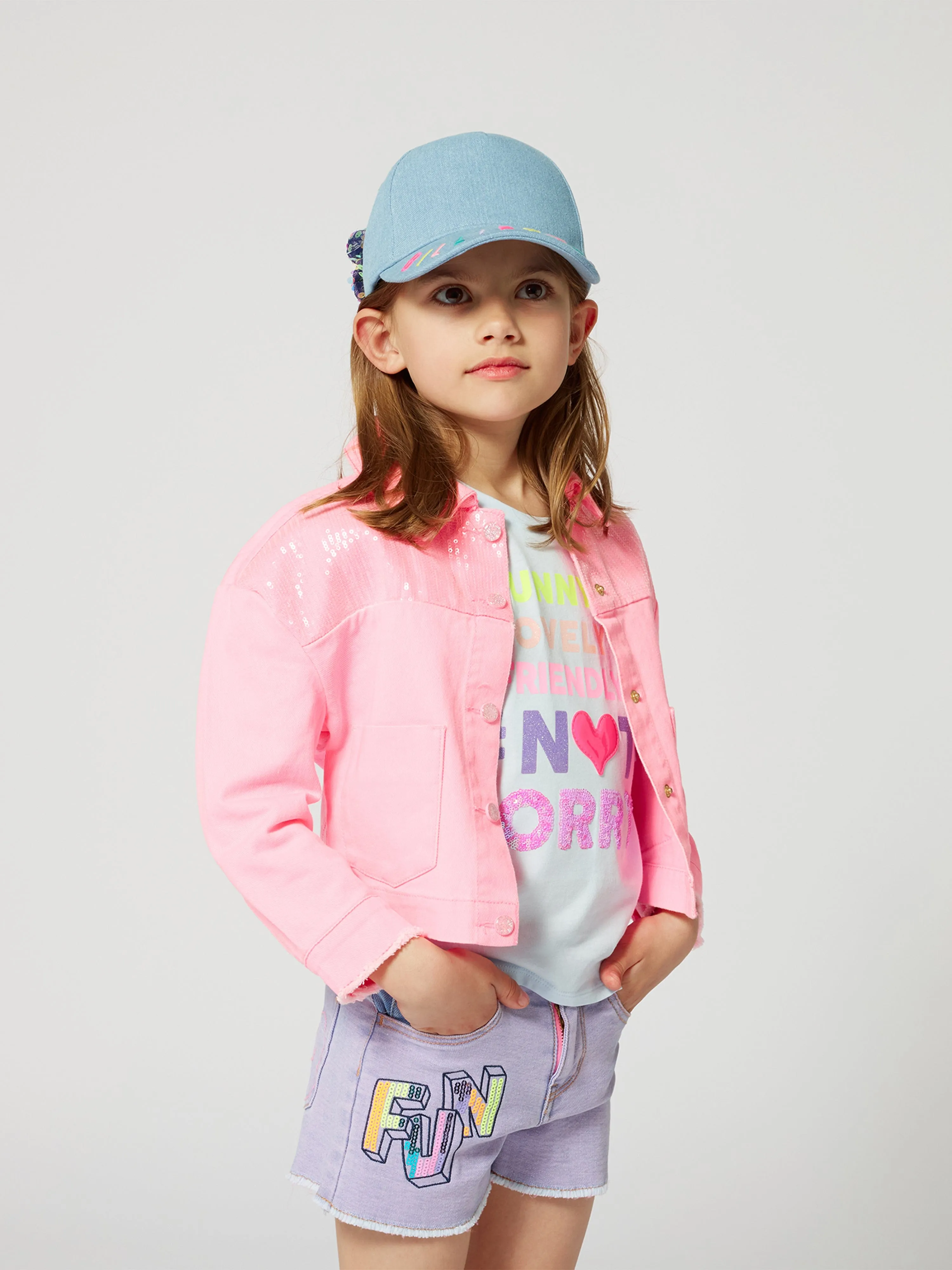 Veste en jean à paillettes pour filles en rose