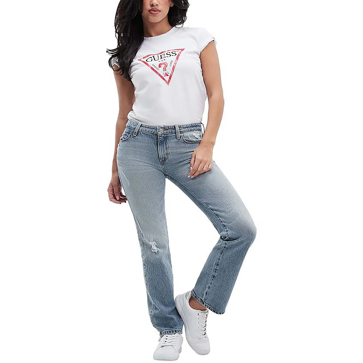 Guess Jeans Femme Taille Moyenne Lavage Clair Coupe Droite