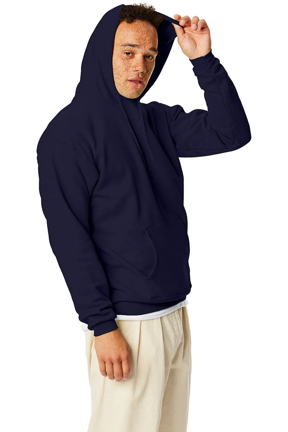 Hanes Sweat à capuche pour hommes EcoSmart Print Pro XP résistant aux boules de peluche avec poche kangourou - Bleu marine sportif