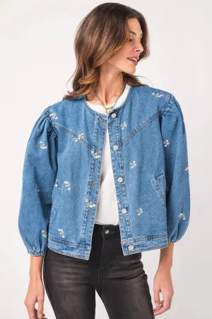 Veste en jean brodé Heyson à manches bouffantes