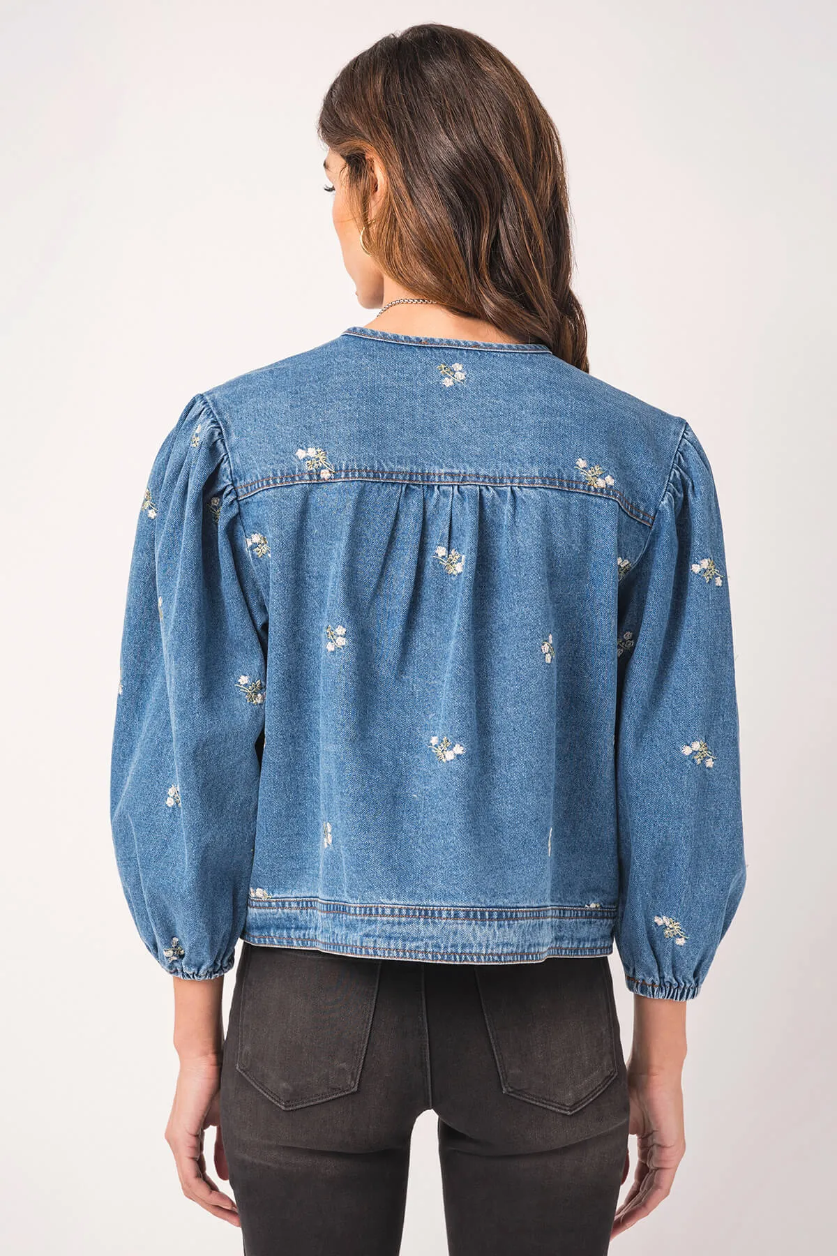 Veste en jean brodé Heyson à manches bouffantes