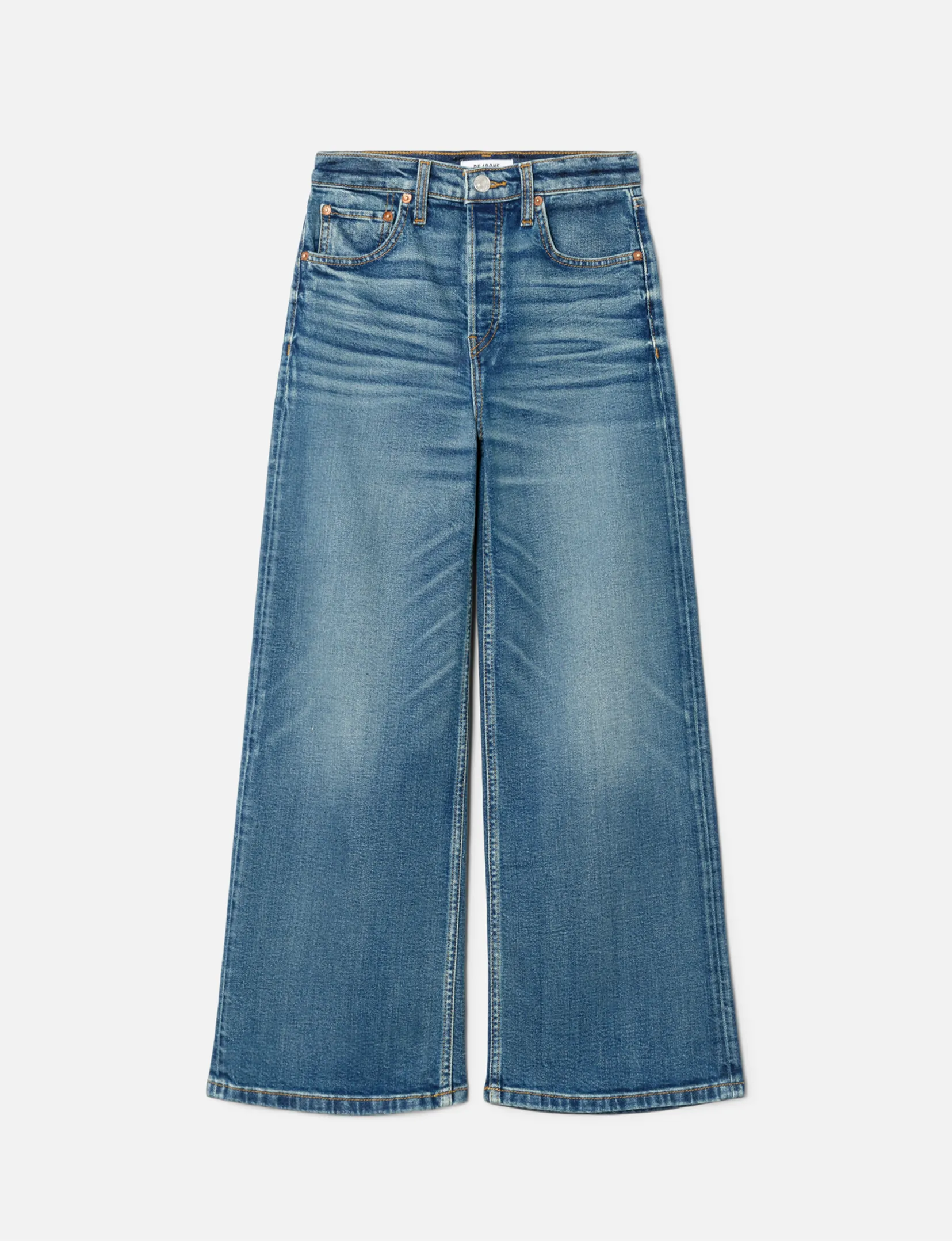Pantalon large coupé haut retravaillé, vêtement en indigo artisanale