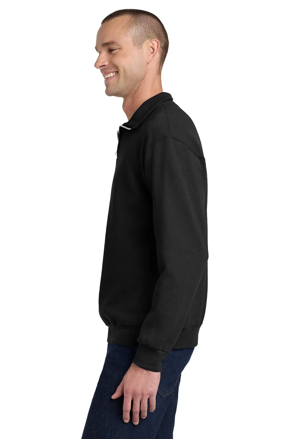 Pull en polaire résistant aux boulochages Jerzees NuBlend pour hommes - 1/4 zip - Noir