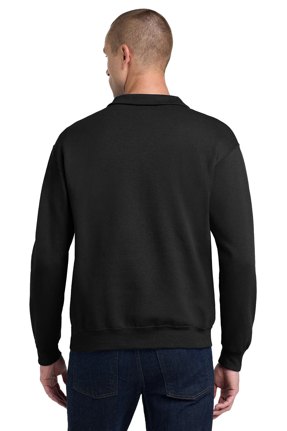 Pull en polaire résistant aux boulochages Jerzees NuBlend pour hommes - 1/4 zip - Noir