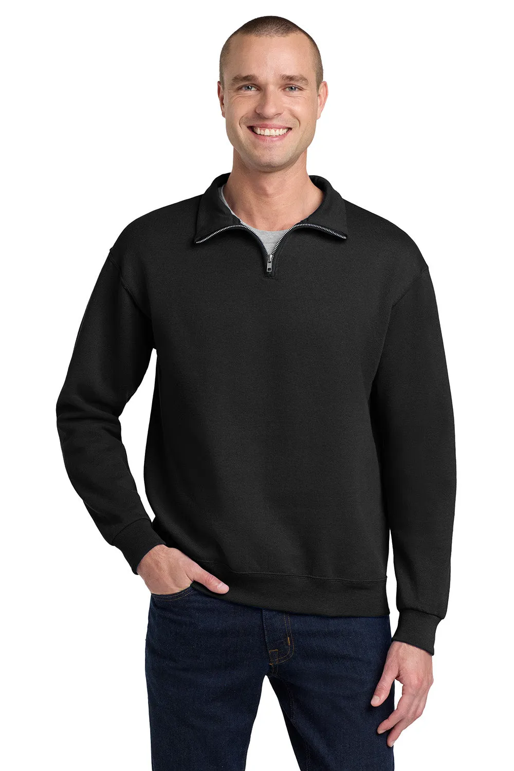 Pull en polaire résistant aux boulochages Jerzees NuBlend pour hommes - 1/4 zip - Noir