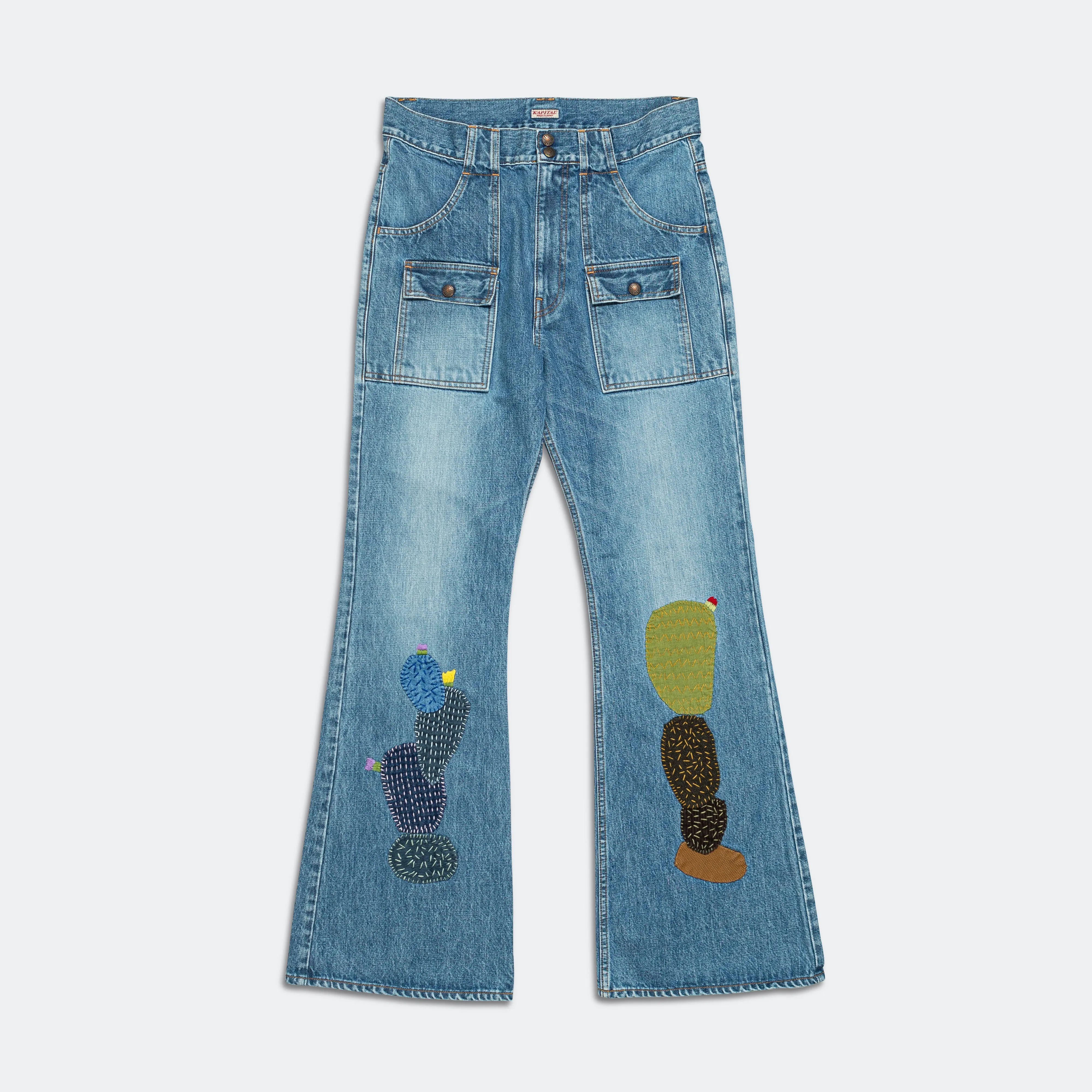 Kapital Clothing Pantalon Flare BUSH en Denim 14oz (Broderie CACTUS) - Pro