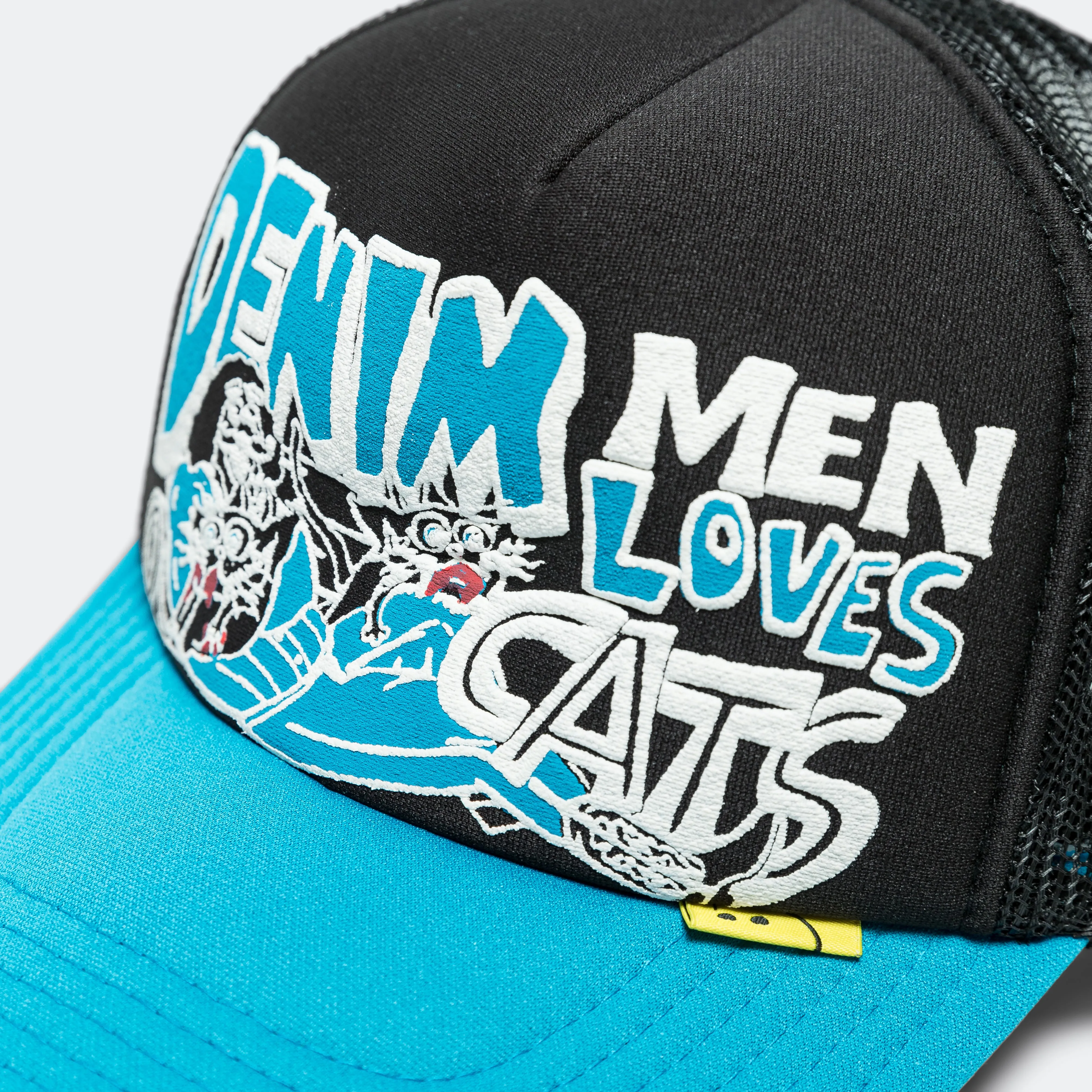 Casquette trucker Kapital Clothing DENIM HOMME J'AIME LES CHATS - Noir/Bleu