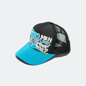 Casquette trucker Kapital Clothing DENIM HOMME J'AIME LES CHATS - Noir/Bleu