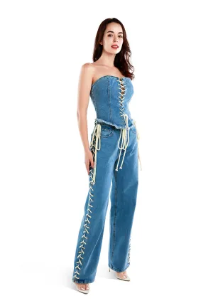 pantalon en denim à lacets