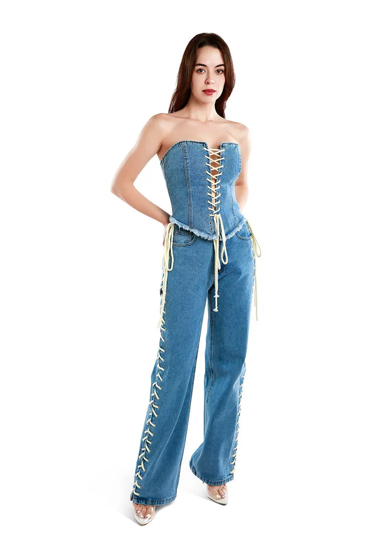 pantalon en denim à lacets