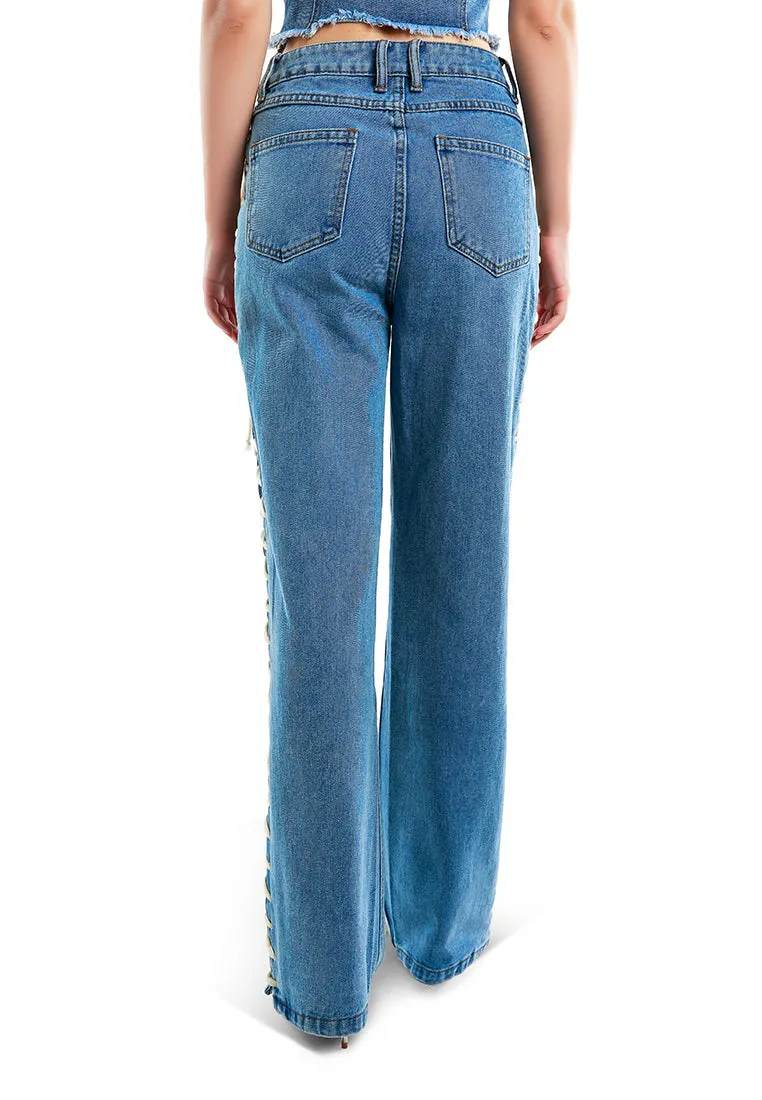 pantalon en denim à lacets