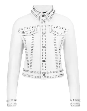 Veste en cuir à clous et motif crâne