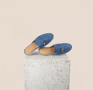 Lisa Slide Sneaker à Pompons - Suède Denim Foncé