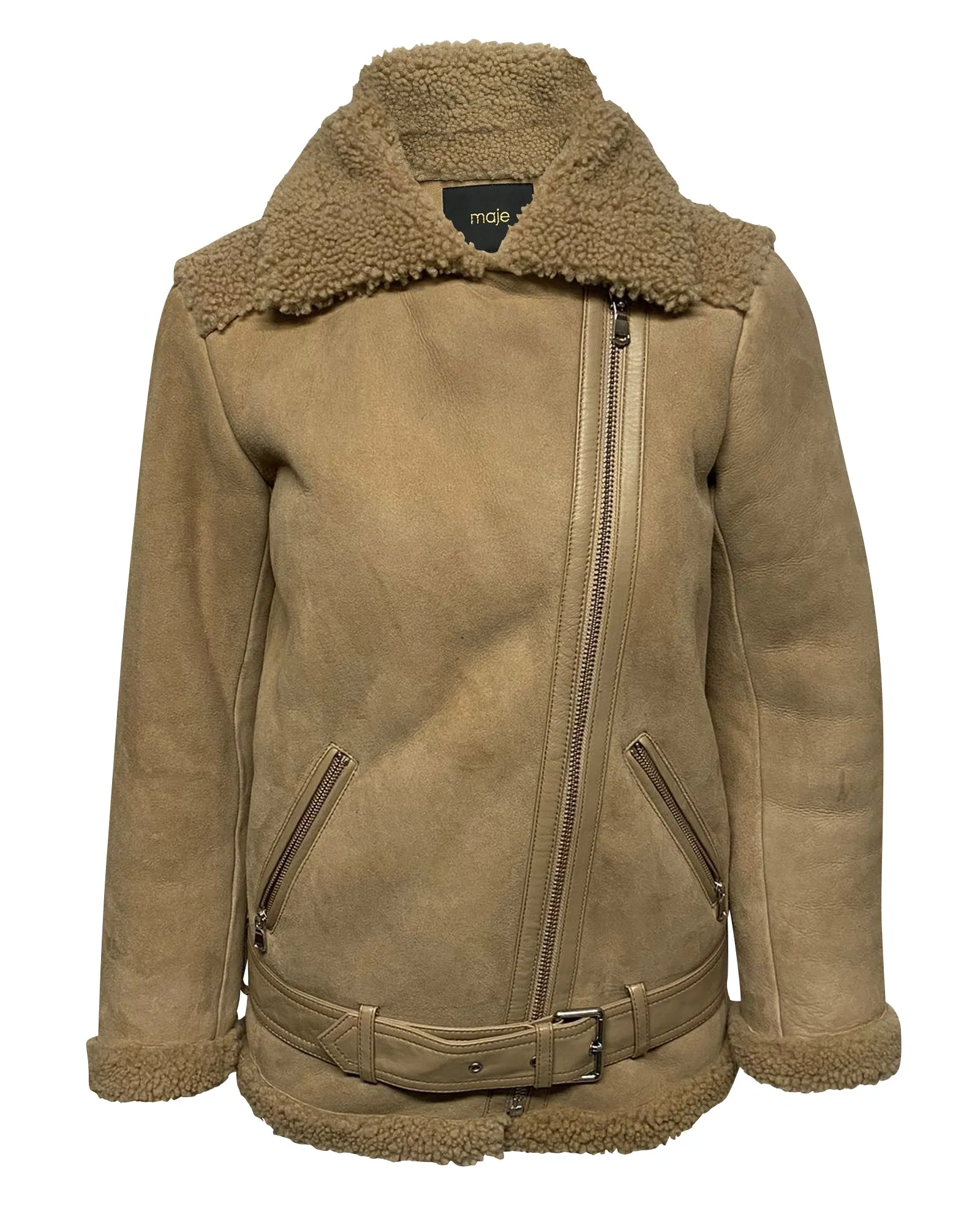 Veste en suédine beige Maje Gombery avec doublure en agneau