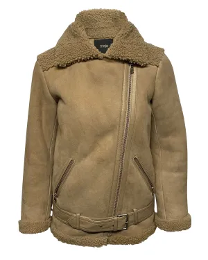Veste en suédine beige Maje Gombery avec doublure en agneau