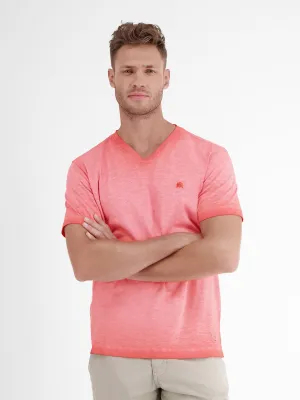 T-shirt pour homme en pêche à col V lavé avec logo de marque brodé