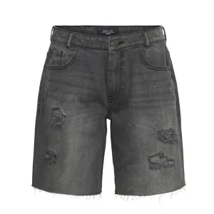 Short en denim déchiré pour homme, gris foncé