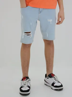 Short en denim déchiré pour homme, bleu clair