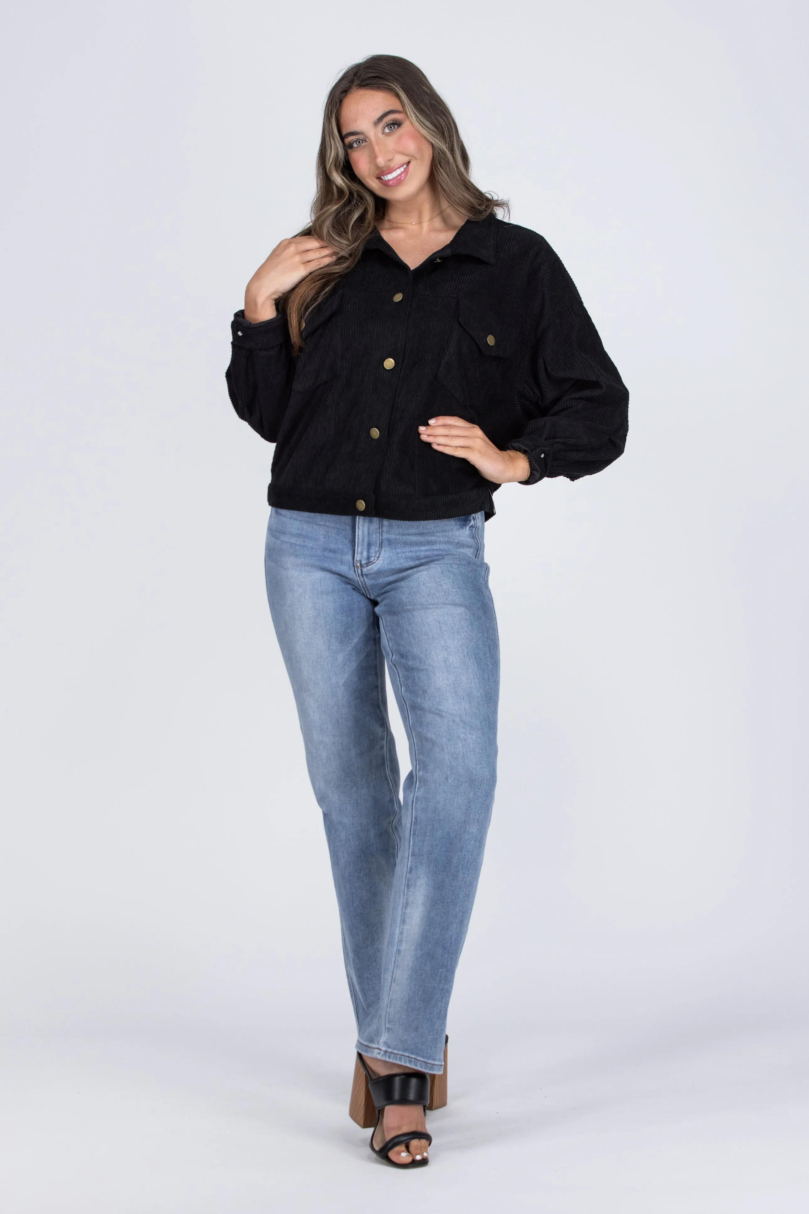 Veste en velours côtelé à boutons pour femmes Midnight * Vente finale *