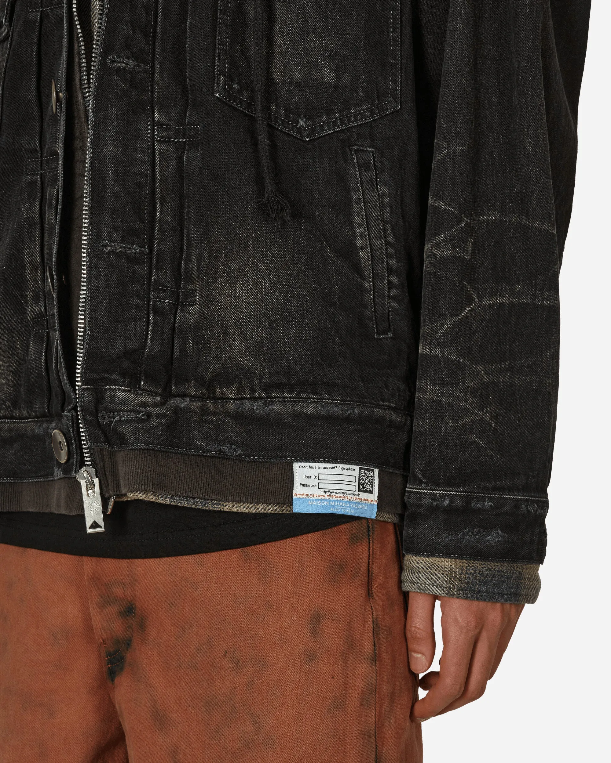 Veste en denim mélangé noir à motifs superposés
