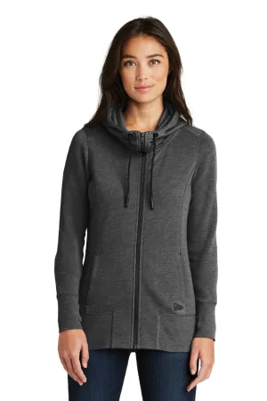 Nouvelle Ère Sweat à capuche en polaire pour femme avec fermeture éclair et poches - Noir chiné