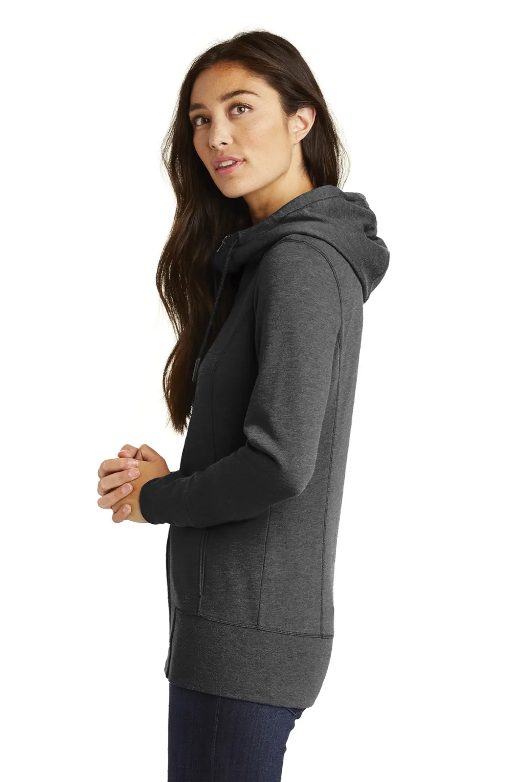 Nouvelle Ère Sweat à capuche en polaire pour femme avec fermeture éclair et poches - Noir chiné