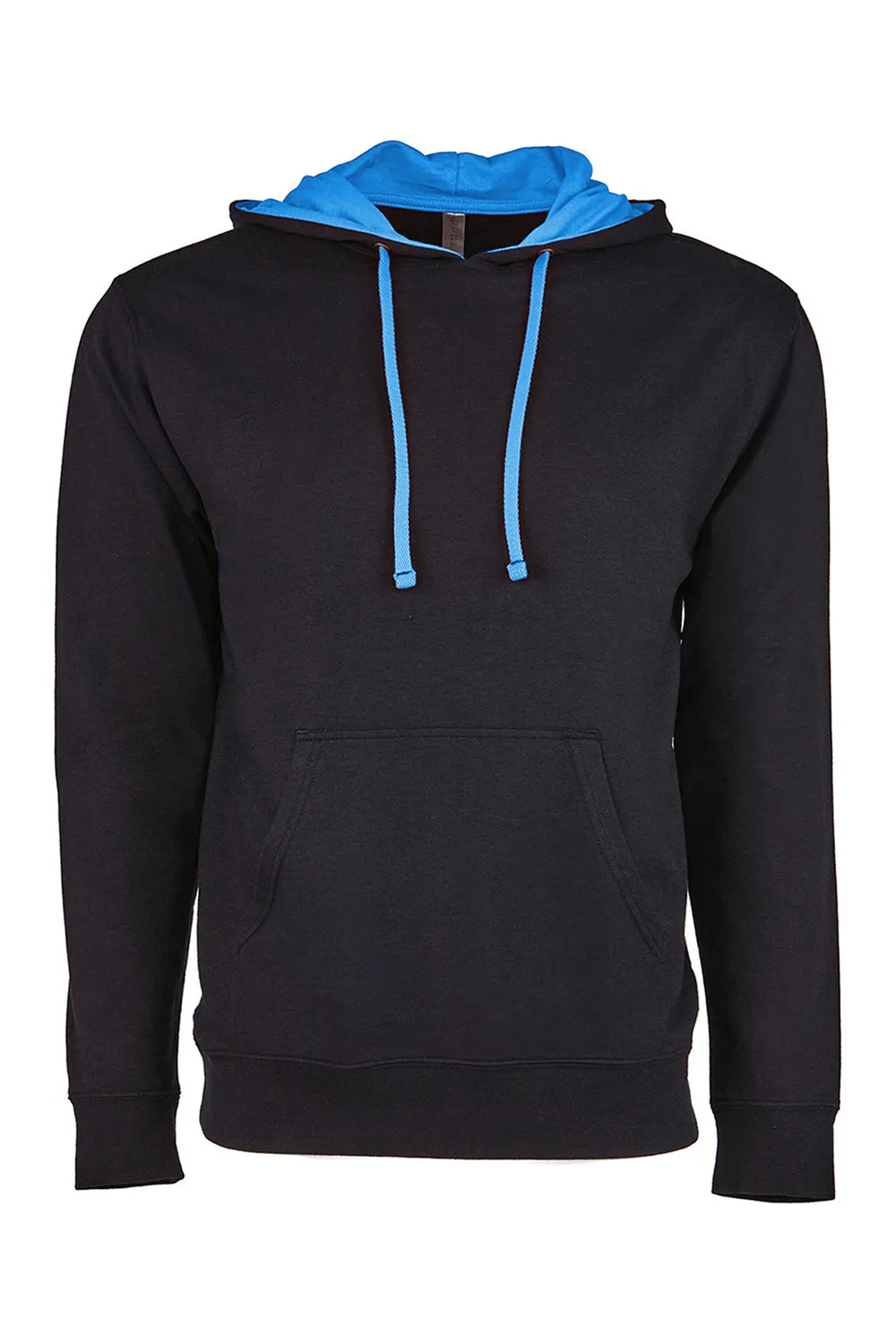 Sweat à capuche en molleton français pour hommes de niveau supérieur avec poche kangourou - Noir/Bleu turquoise