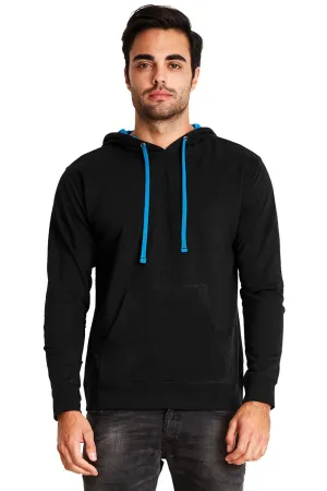 Sweat à capuche en molleton français pour hommes de niveau supérieur avec poche kangourou - Noir/Bleu turquoise