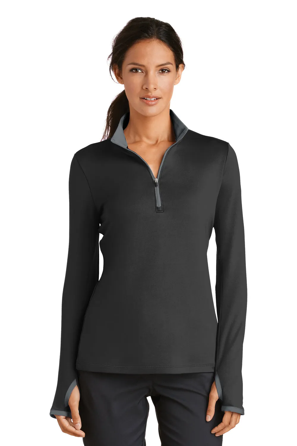 Nike Femmes Dri-Fit Sweat à Capuche 1/4 Zip Évacuation de l'Humidité - Noir/Gris Foncé