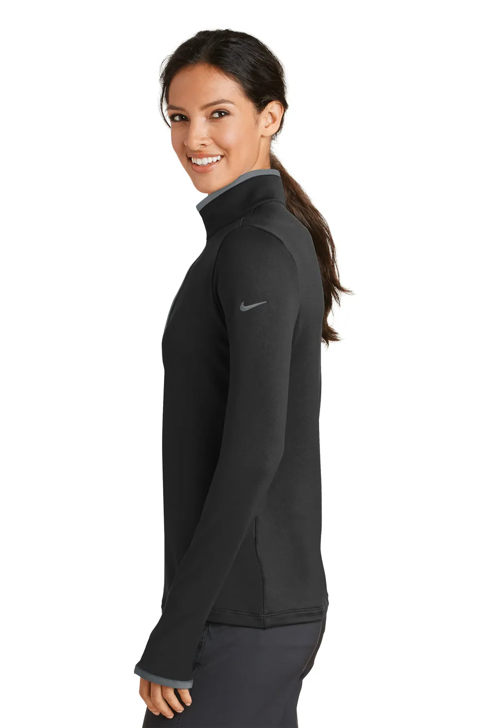 Nike Femmes Dri-Fit Sweat à Capuche 1/4 Zip Évacuation de l'Humidité - Noir/Gris Foncé