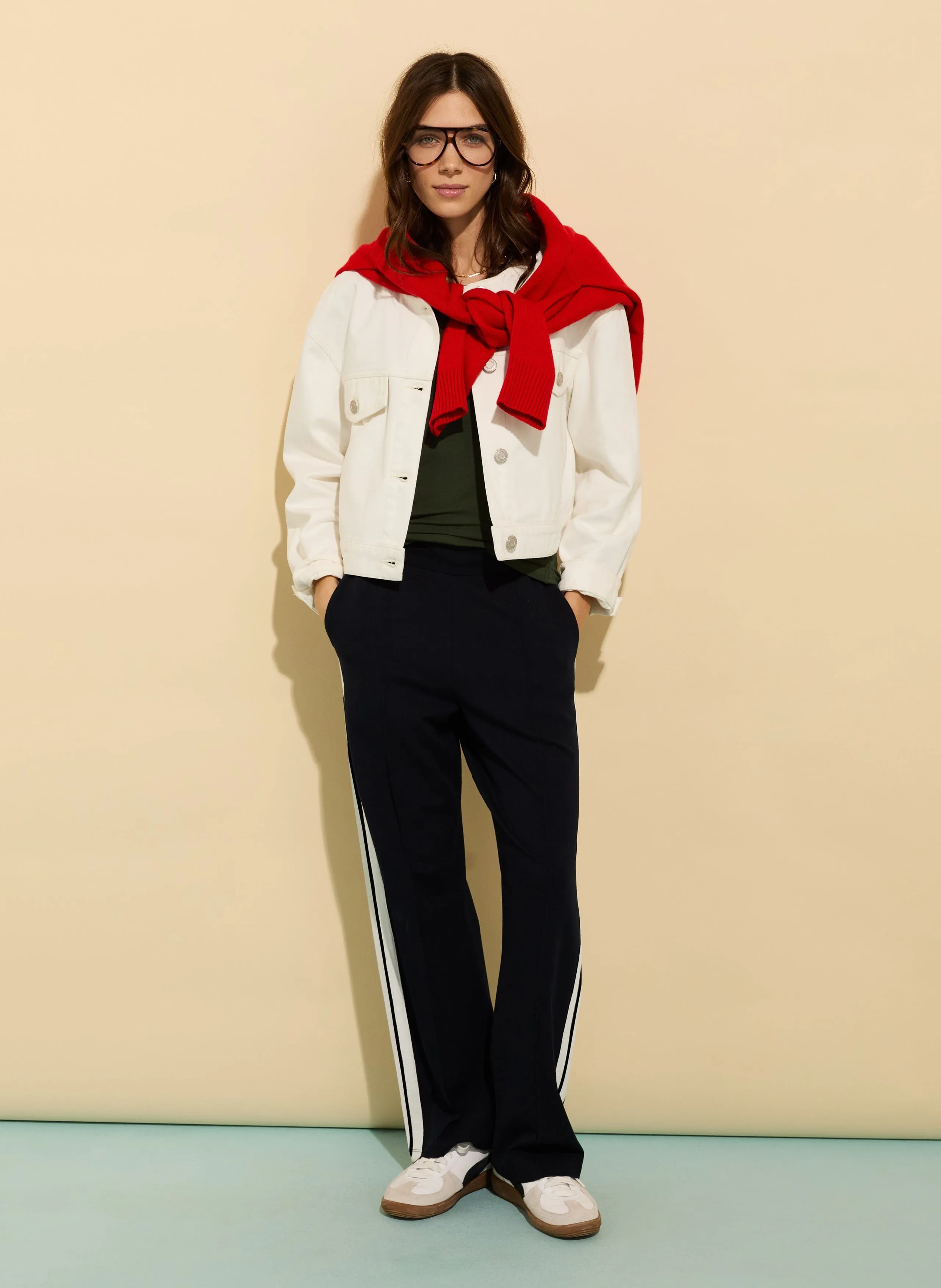 Veste en denim sans col en coton bio Nova | Blanc doux