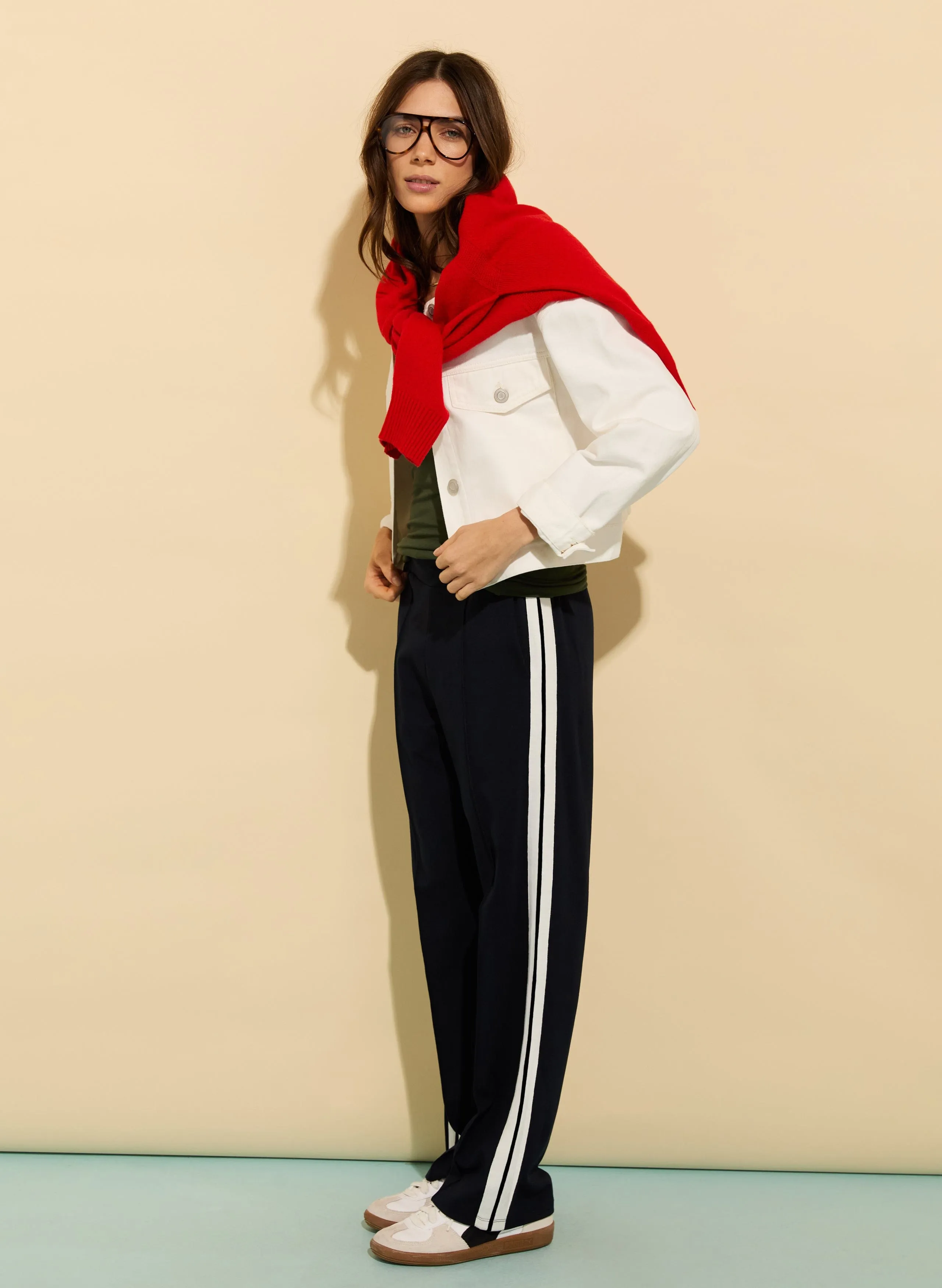 Veste en denim sans col en coton bio Nova | Blanc doux