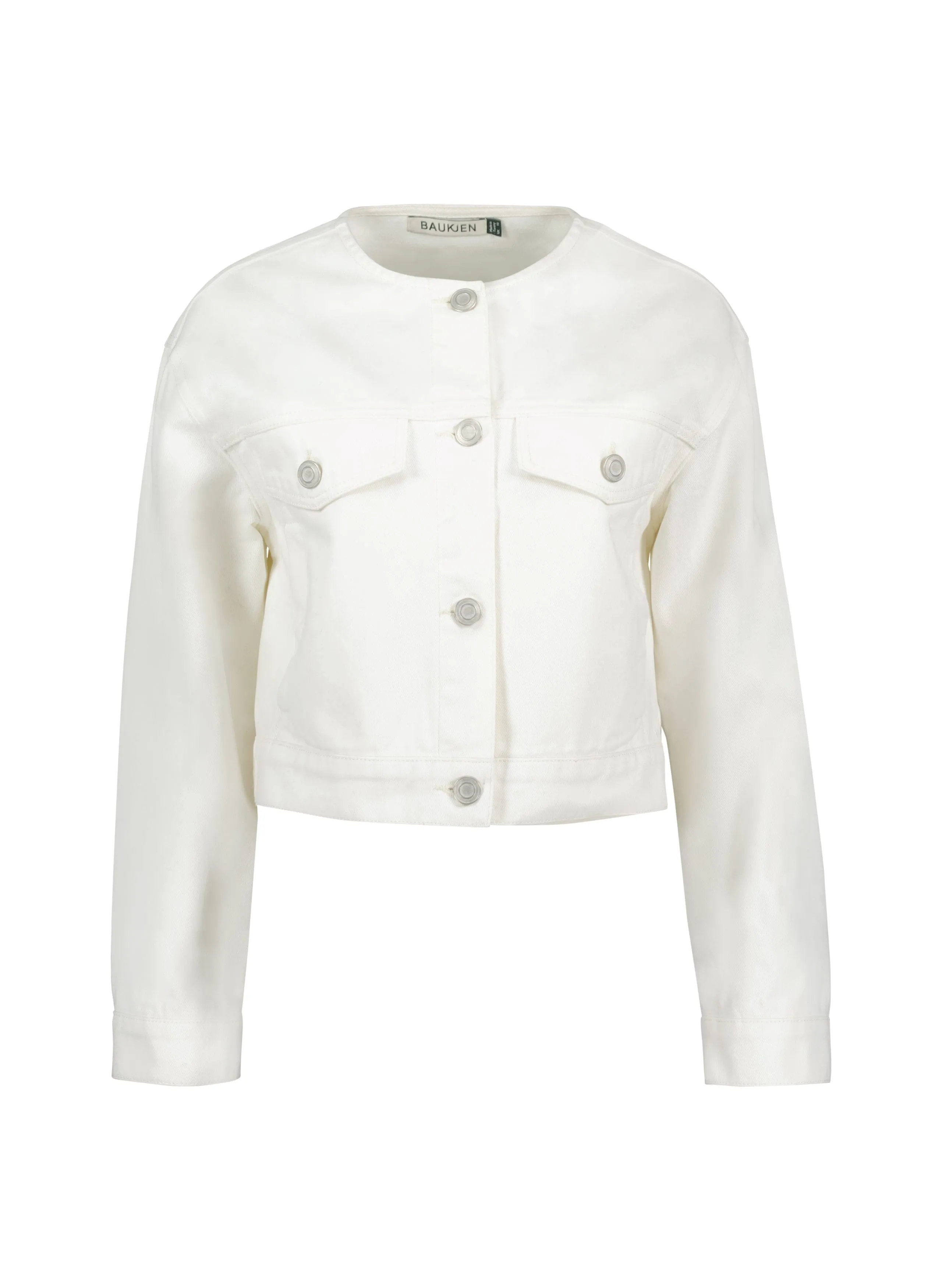 Veste en denim sans col en coton bio Nova | Blanc doux