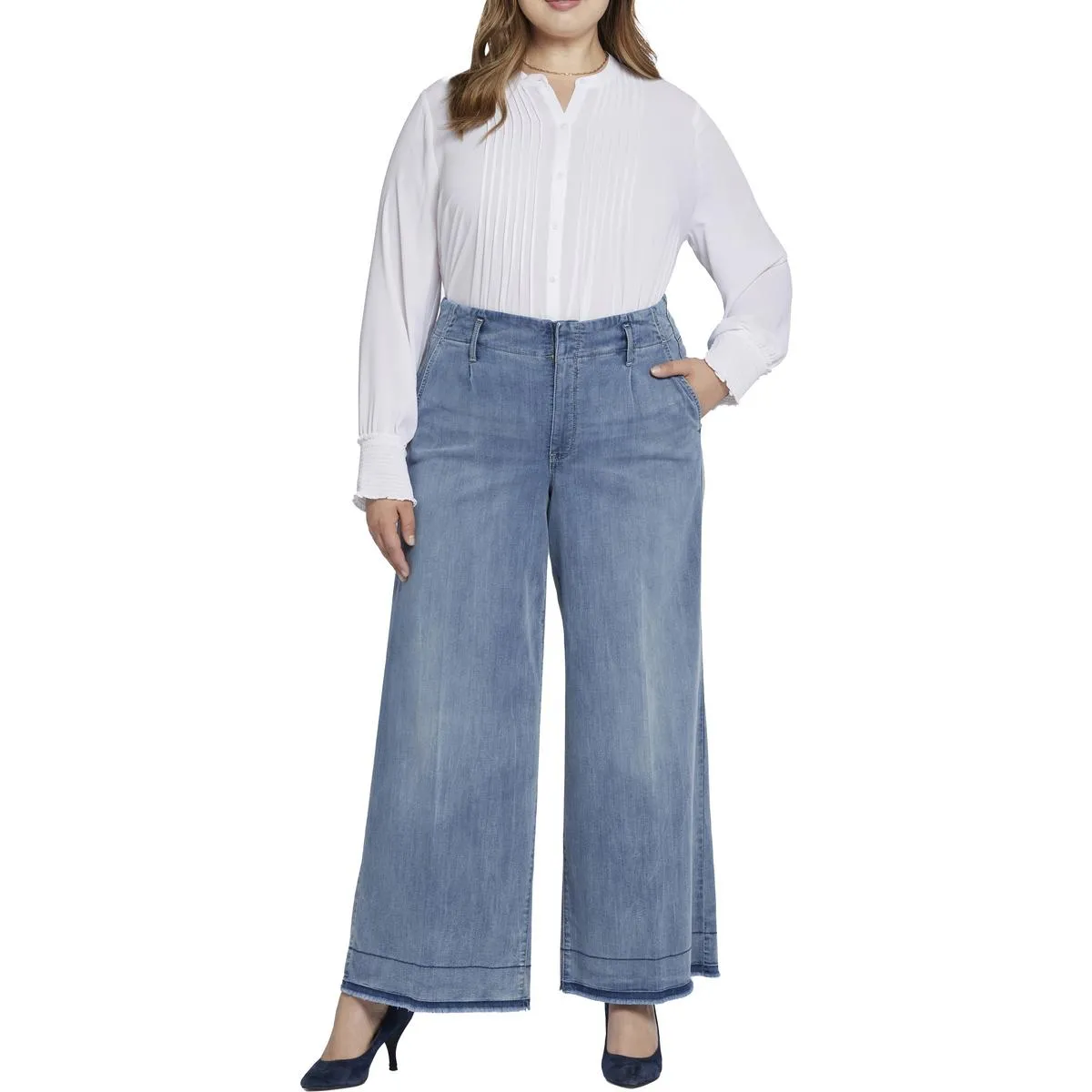 NYDJ Femmes Plus Mona Jeans larges à ourlet effiloché en denim