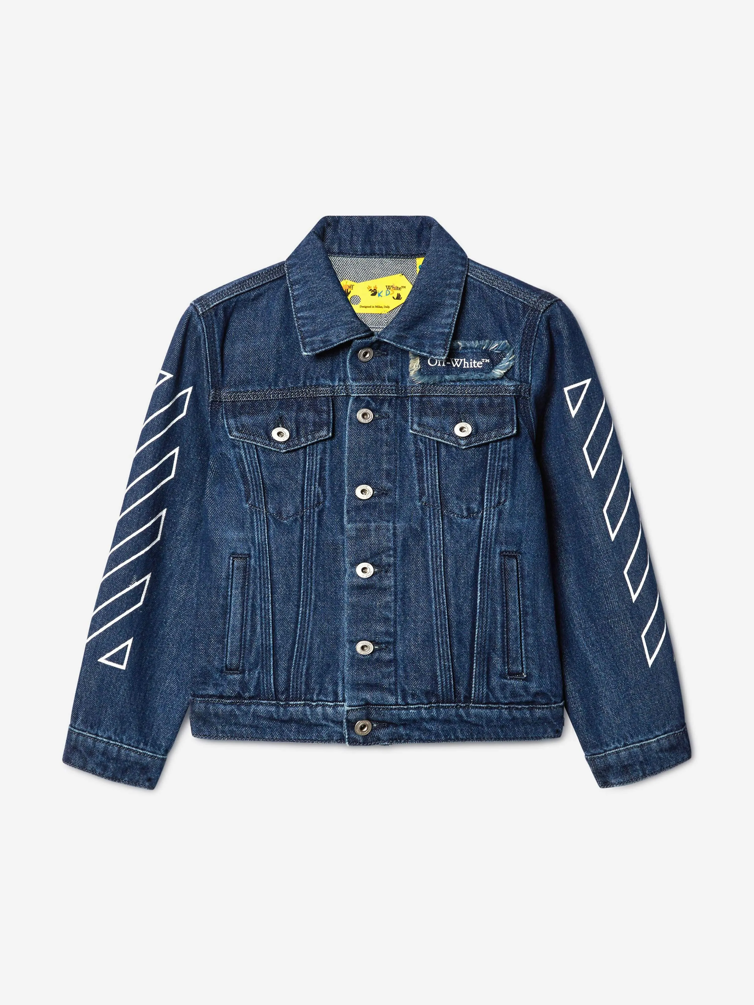 Veste en jean patchwork littéraire Off-White pour garçons en bleu