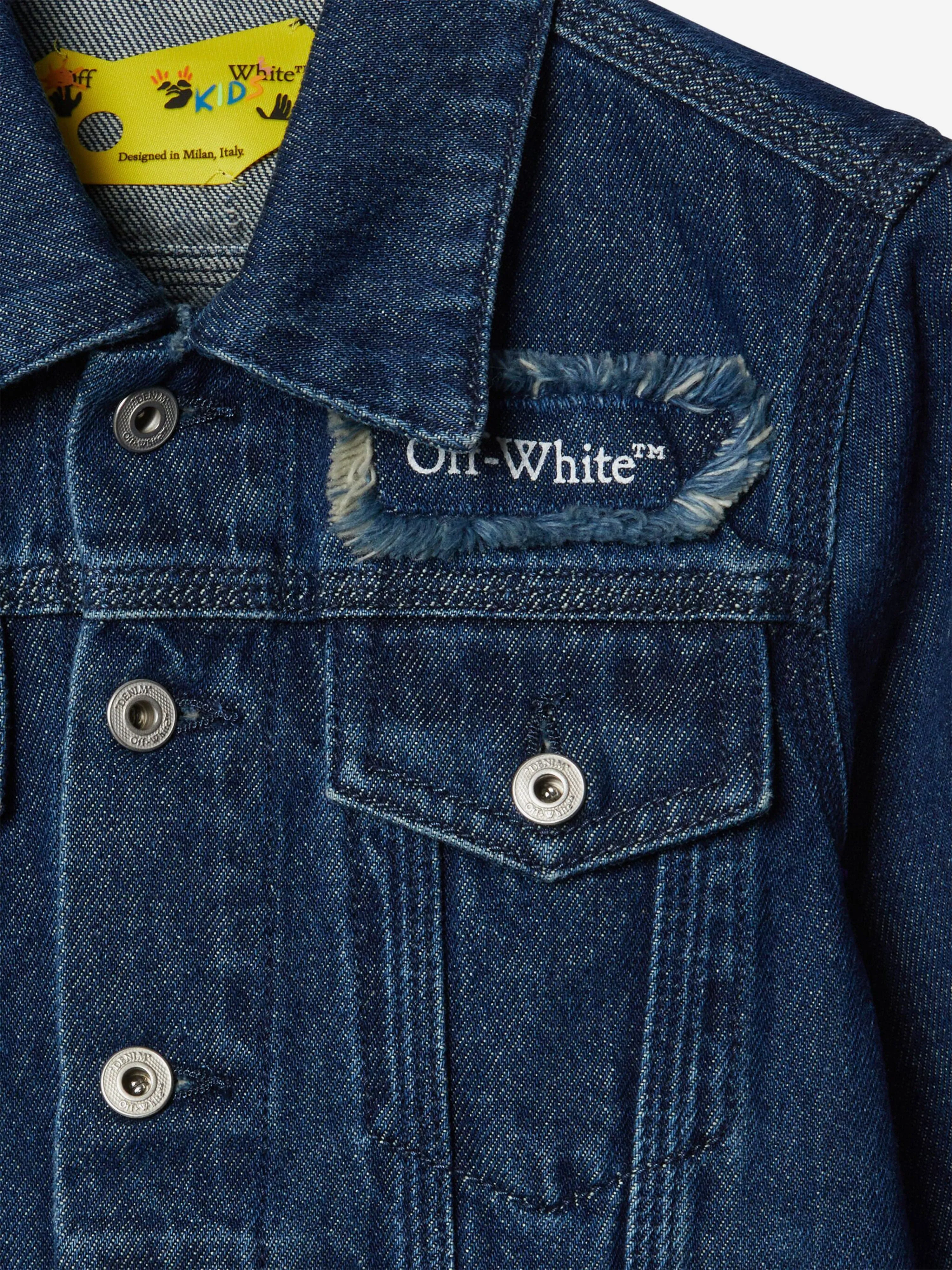 Veste en jean patchwork littéraire Off-White pour garçons en bleu