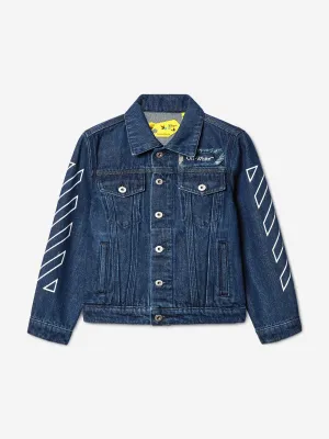 Veste en jean patchwork littéraire Off-White pour garçons en bleu