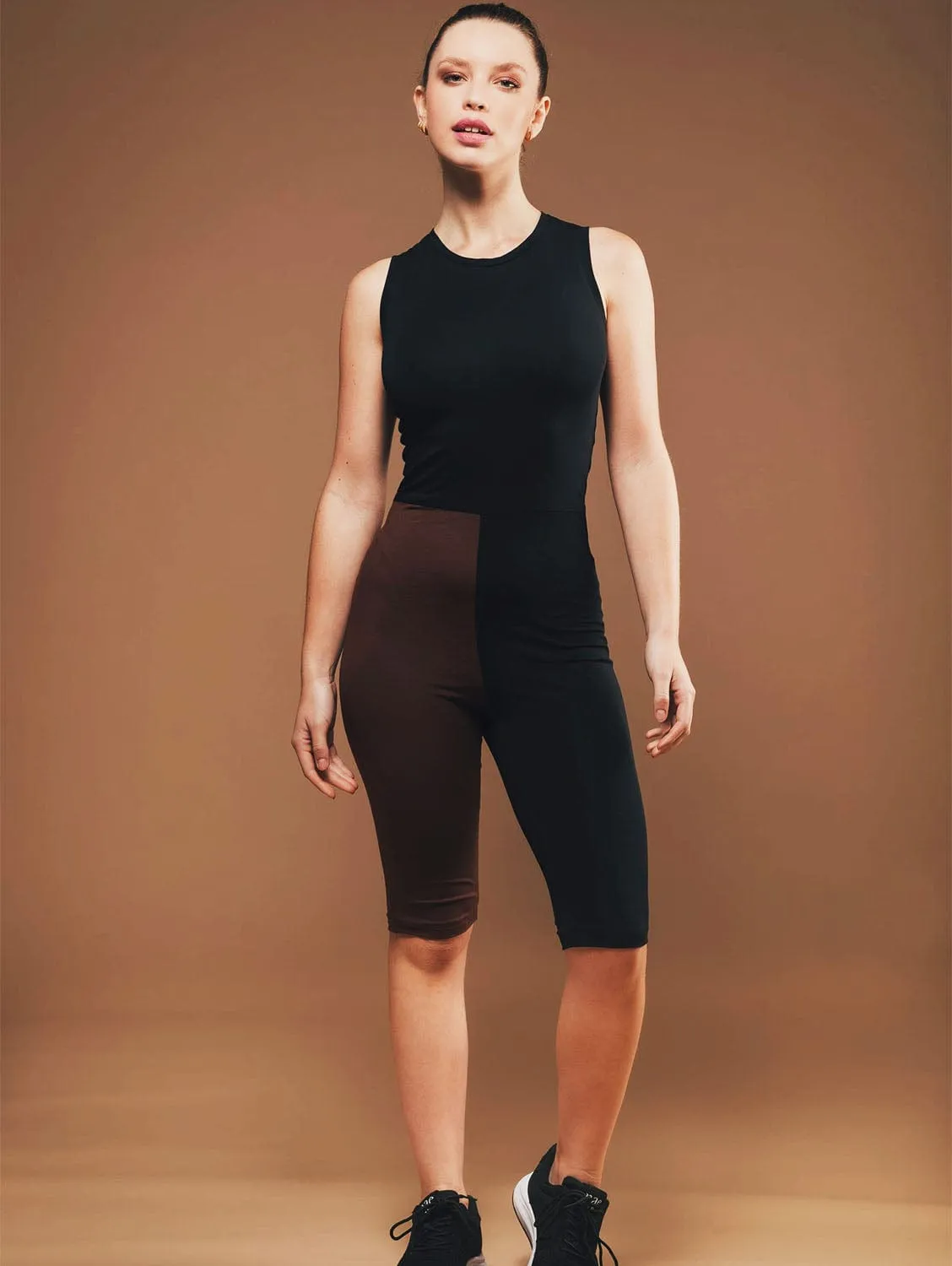 Combinaison courte de cyclisme en coton biologique | Noir & Marron