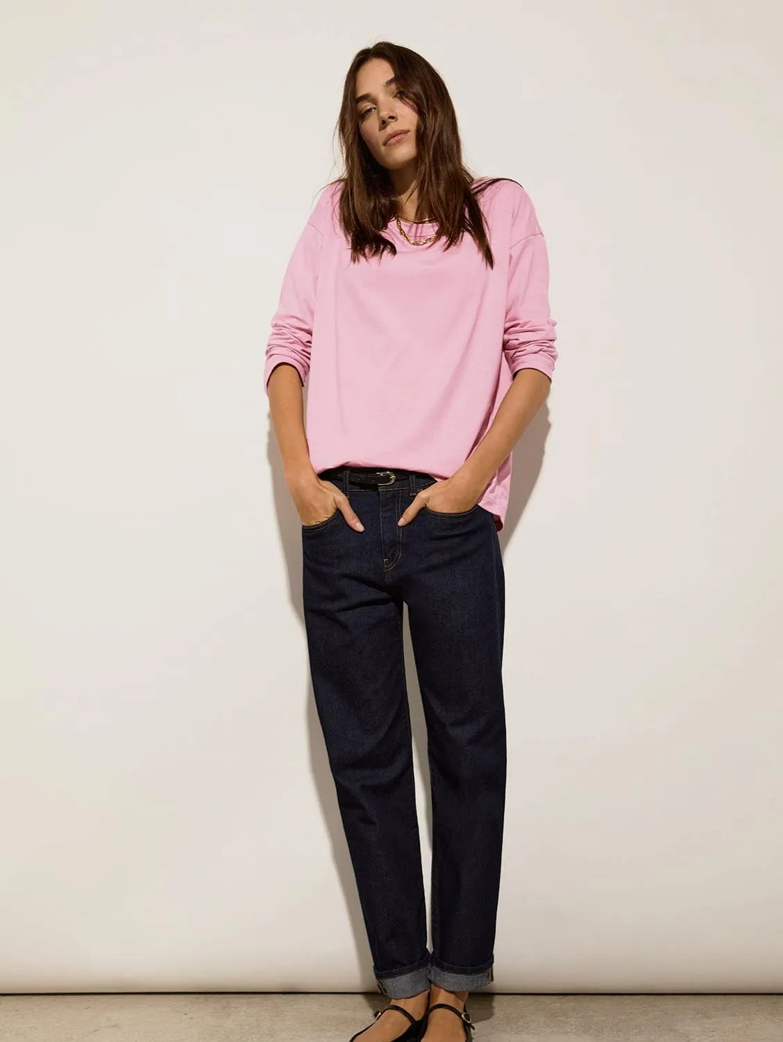 Petite Eda Jean Boyfriend en Coton Bio Élastique | Denim Foncé