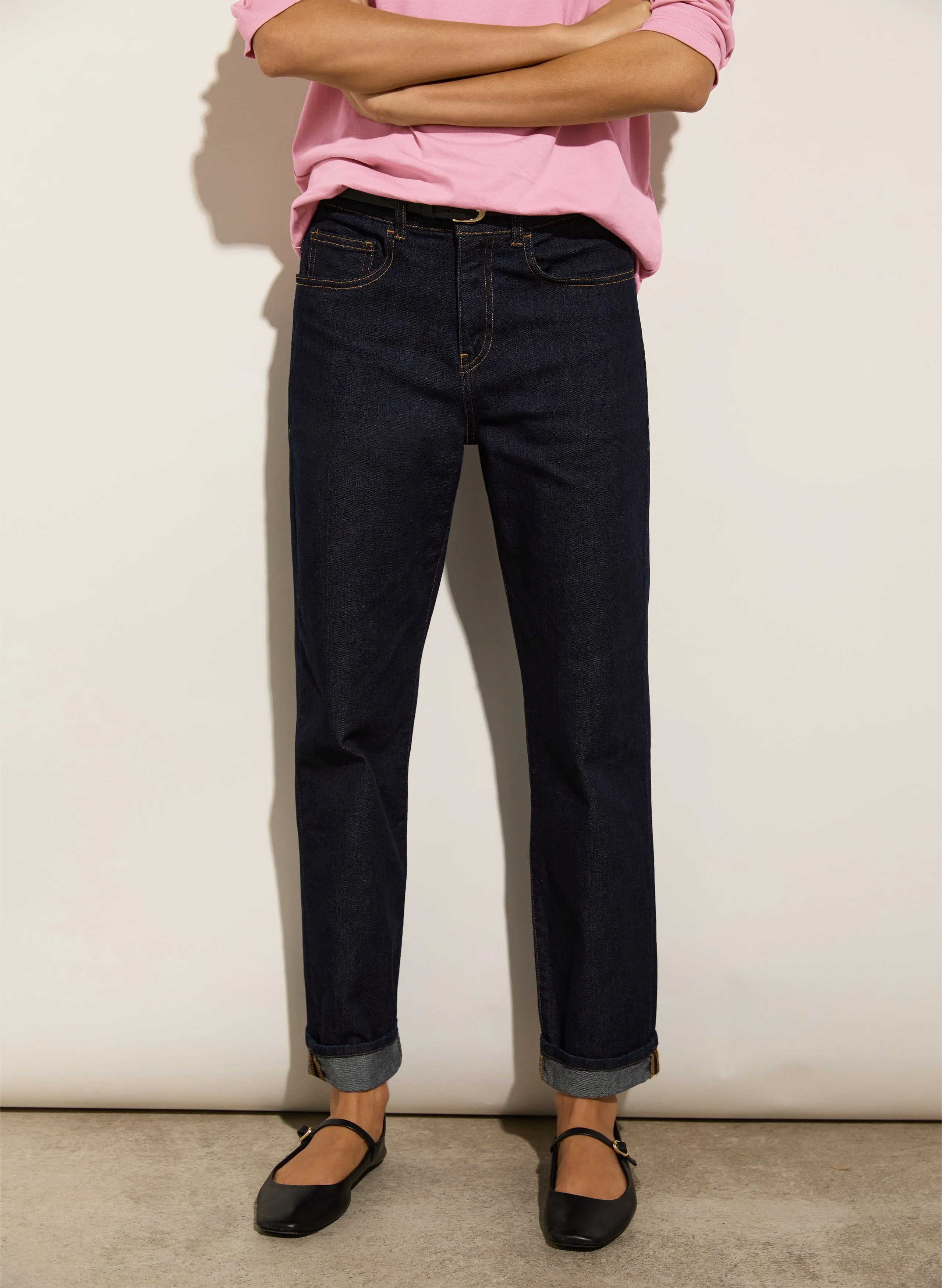 Petite Eda Jean Boyfriend en Coton Bio Élastique | Denim Foncé