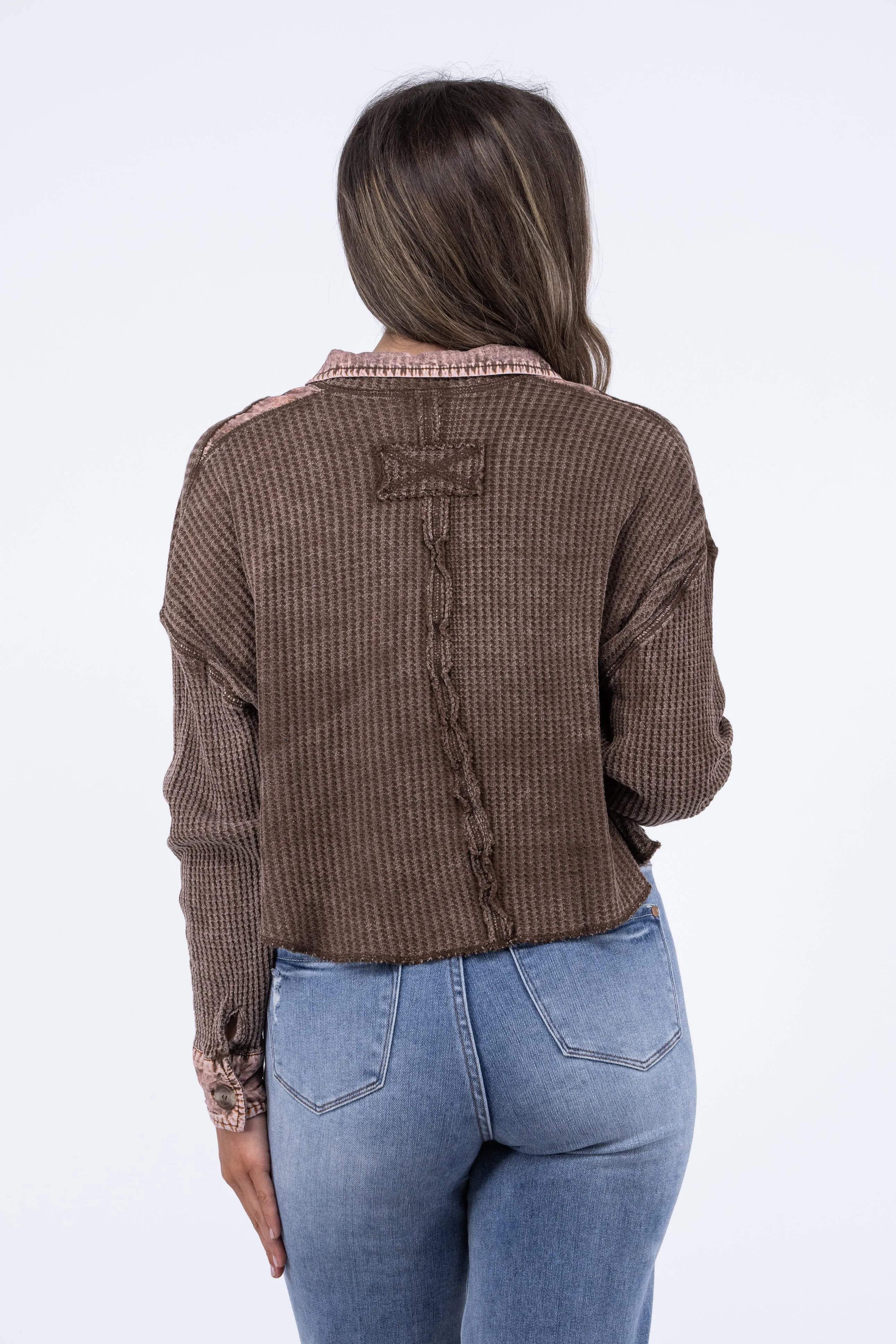Play It Right Veste courte pour femme en tissu gaufré délavé à l'acide