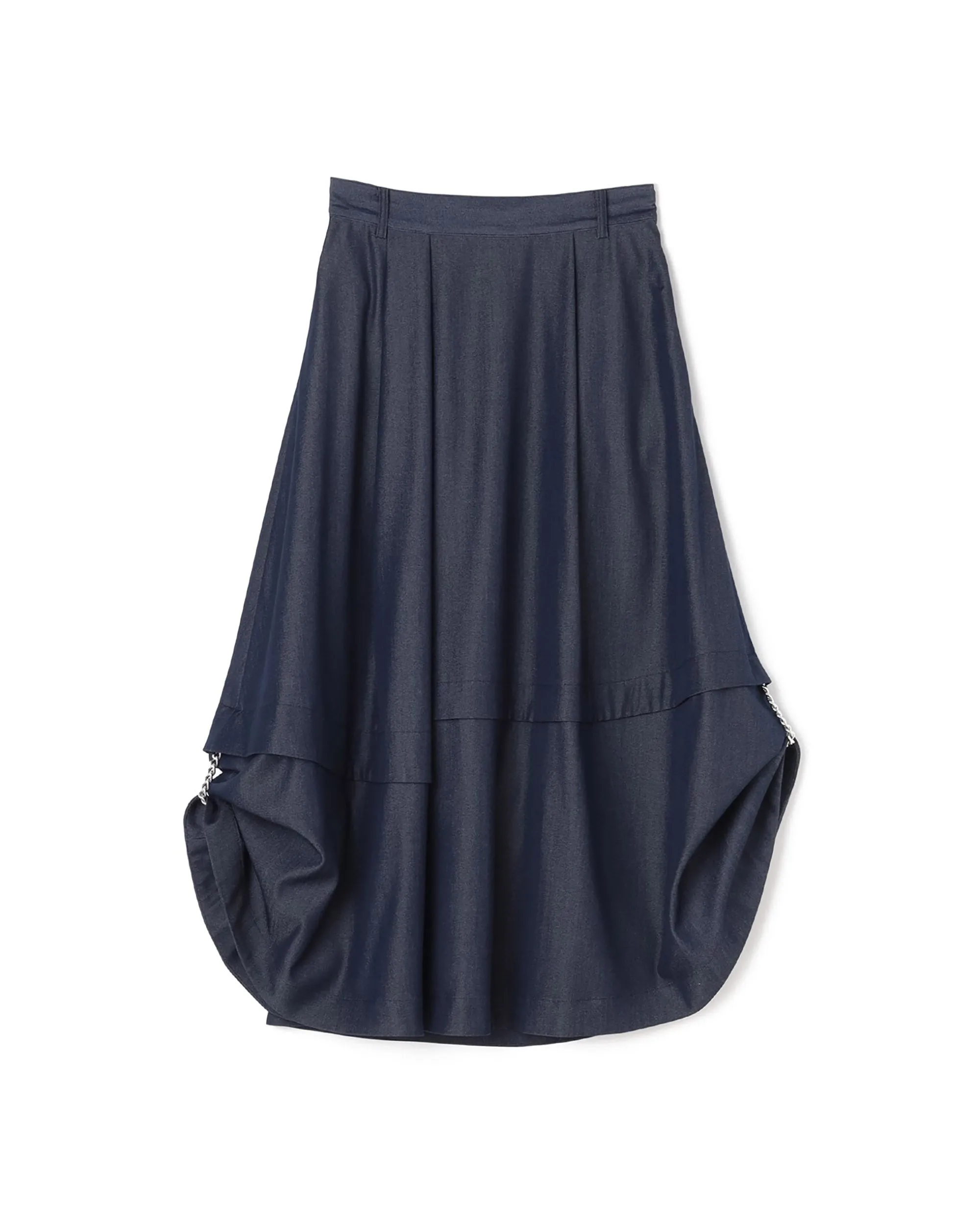 Jupe évasée 2 voies en denim simili poly rayon avec chaîne décorative - Vêtement Atsuro-Tayama