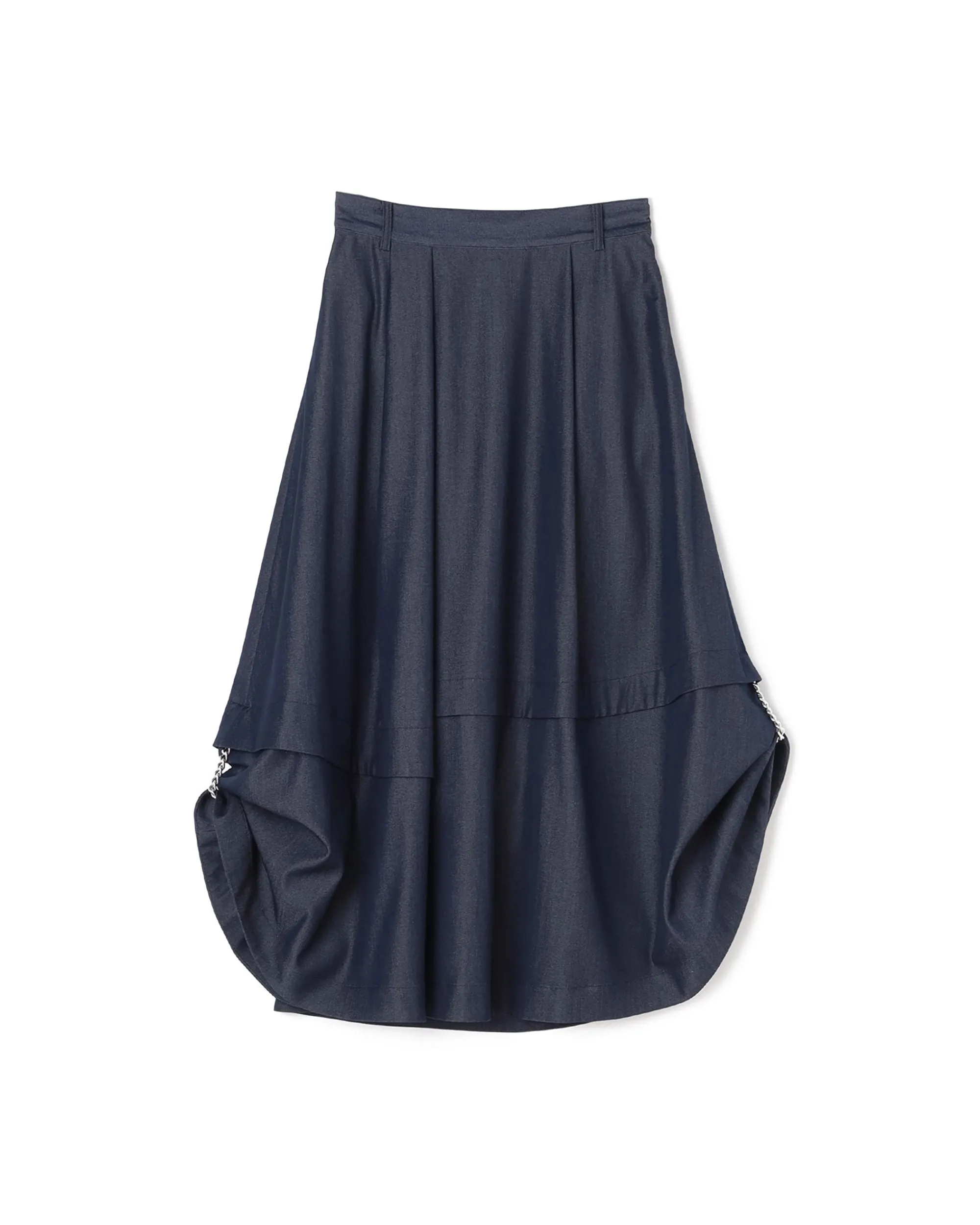 Jupe évasée 2 voies en denim simili poly rayon avec chaîne décorative - Vêtement Atsuro-Tayama