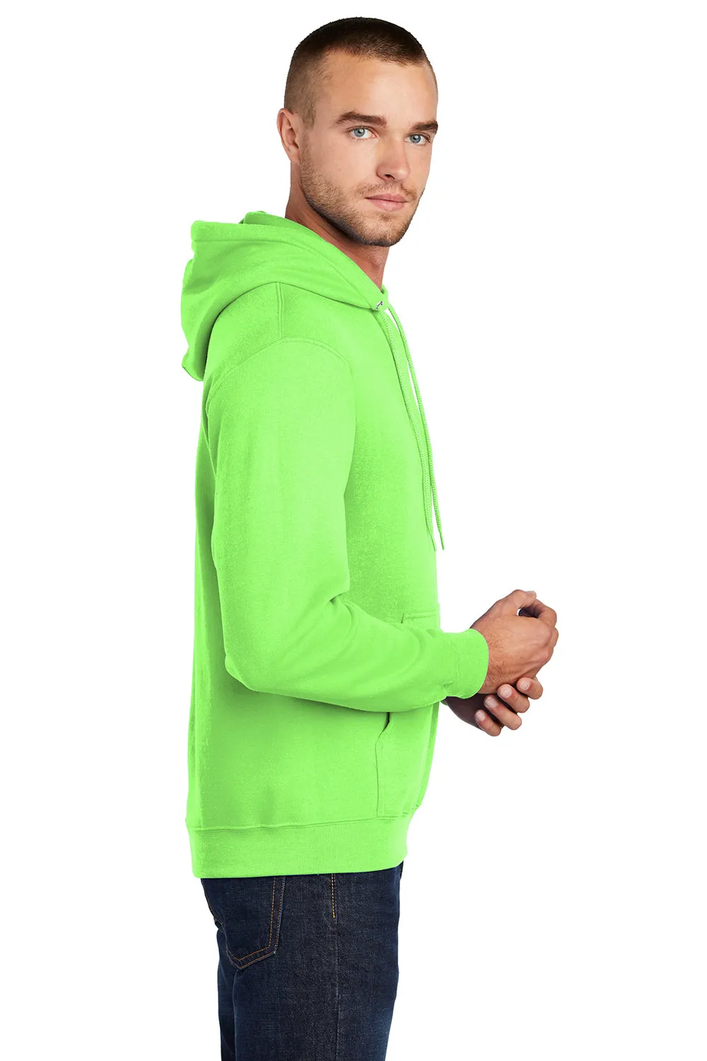 Port & Company Sweat à capuche pour hommes en polaire résistante aux pilules avec poche kangourou - Vert fluo