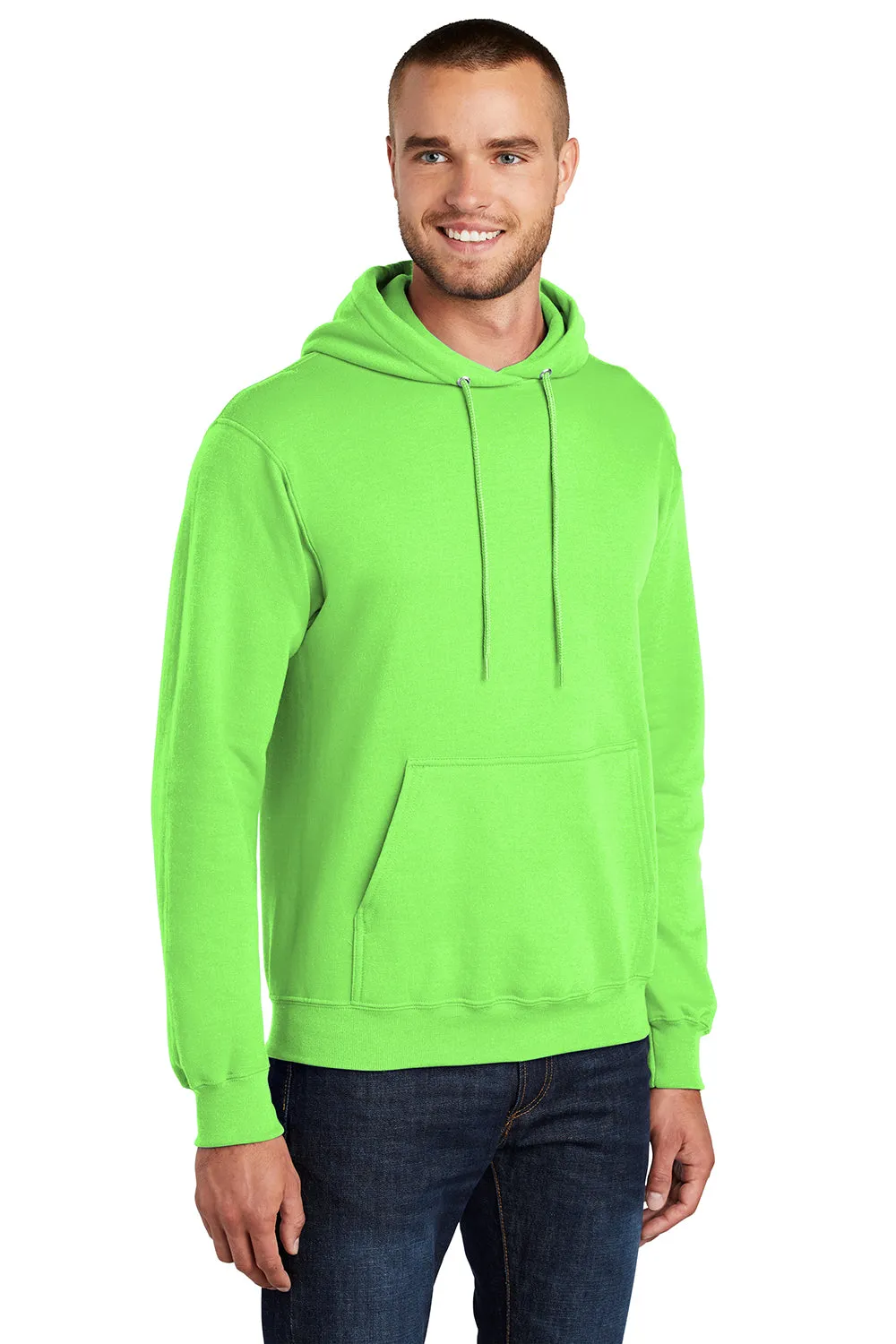 Port & Company Sweat à capuche pour hommes en polaire résistante aux pilules avec poche kangourou - Vert fluo