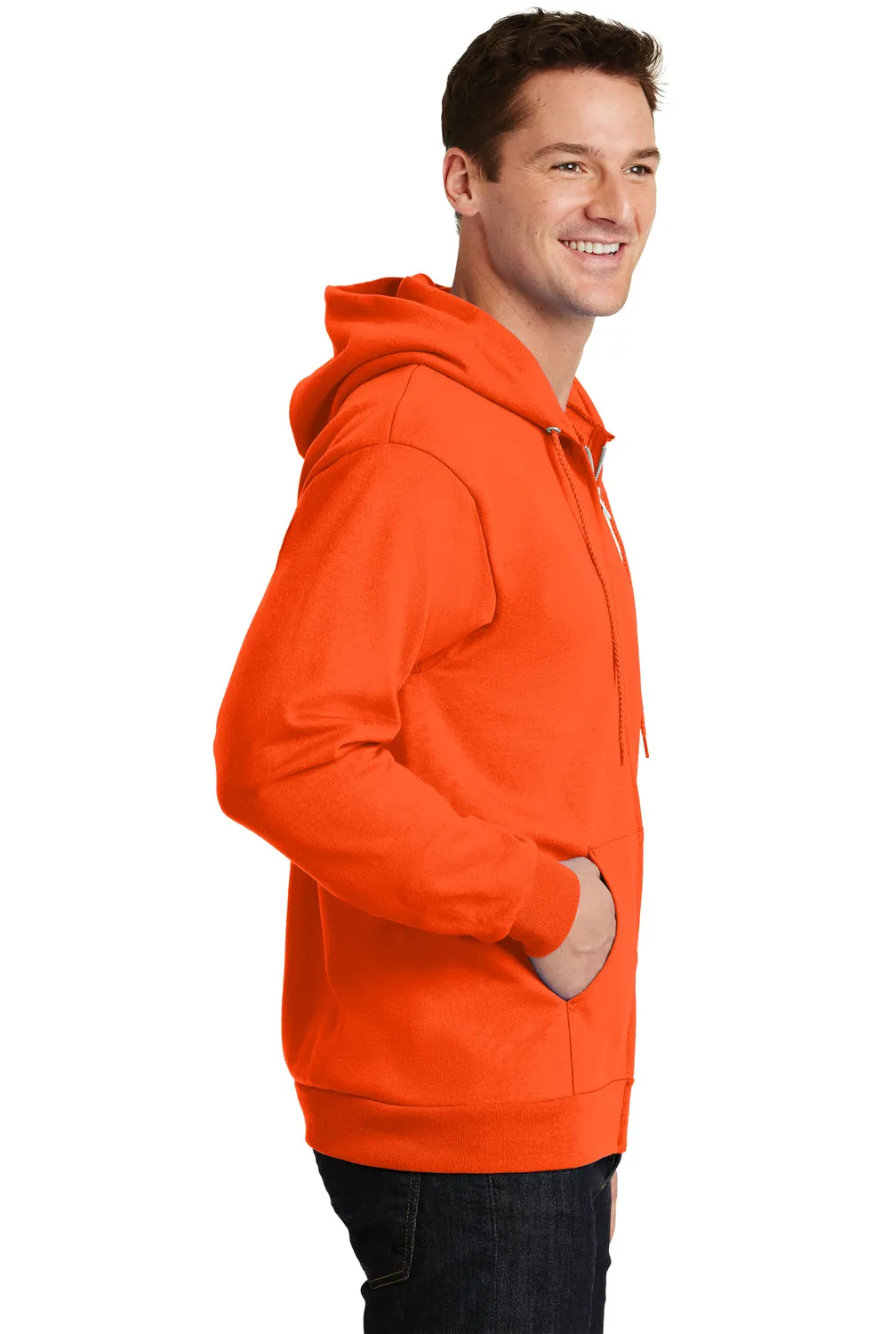 Port & Company Sweat à capuche homme en polaire anti-pilage avec fermeture éclair complète et poches - Orange sécurité